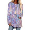 thumbnail image 1 of Holographic Waves In Purple Lotus Leaf Neck T-Shirt Long Sleeve Printed Fall T Shirts Women Spring Tee Tops Holographic Holo, 1 of 3