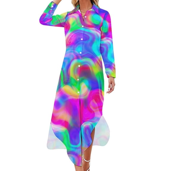 Holographic Waves Long Sleeved Shirt Dress purple dress dress dresses Female clothing