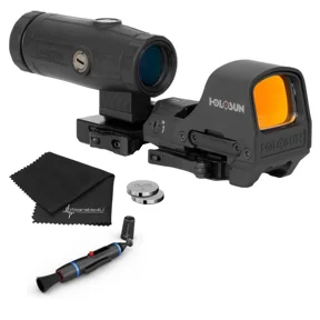 Holosun HS510C Reflex Red Dot + HM3X 3X Magnifier Set with Wearable4U Lens Cleaning Cloth and Cleaning Pen Bundle