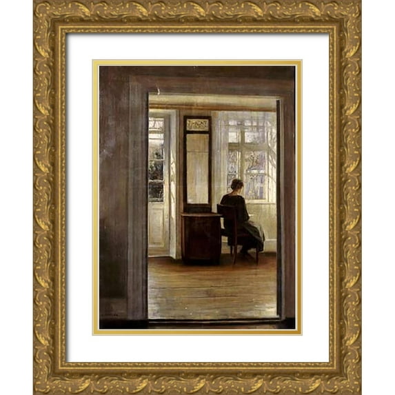 Holsoe, Carl 25x32 Gold Ornate Wood Framed with Double Matting Museum Art Print Titled - A Lady In An Interior