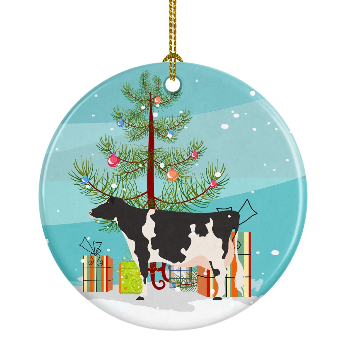 Holstein Cow Christmas Ceramic Ornament