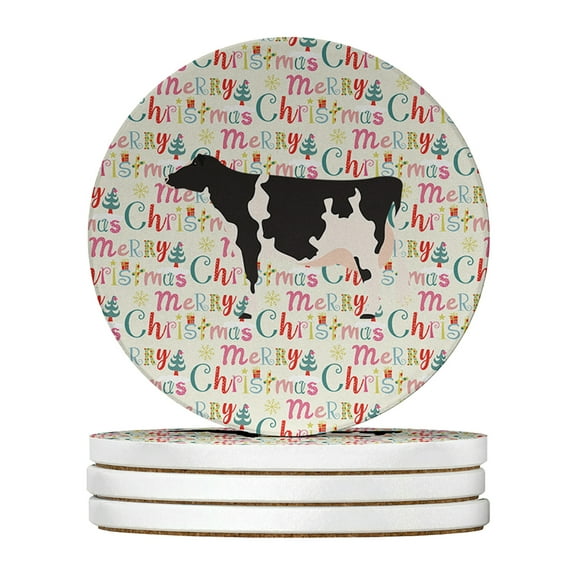 Holstein Cow Christmas Large Sandstone Coasters Pack of 4 4 in x 4 in