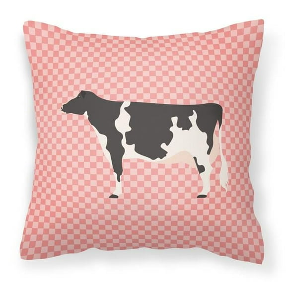 Holstein Cow Pink Check Fabric Decorative Pillow, 18 x 18 in.