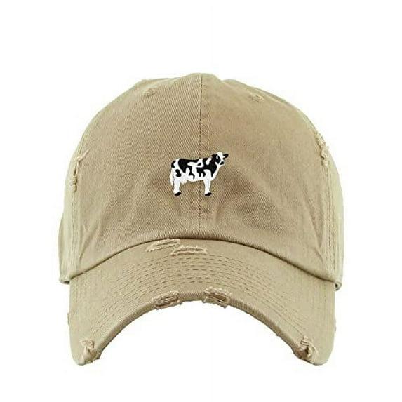 Holstein Dairy Cow Vintage Baseball Cap Embroidered Cotton Adjustable Distressed Dad Hat Khaki