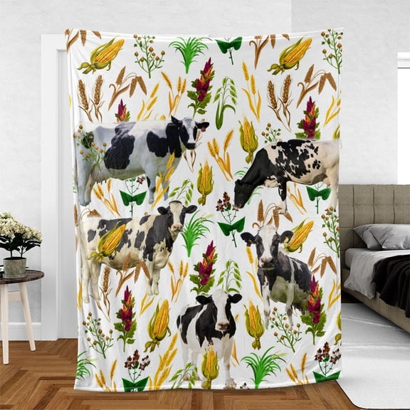 Holstein Farm Wheat Pattern Blanket, Farmer, 50x60in Fleece Blanket