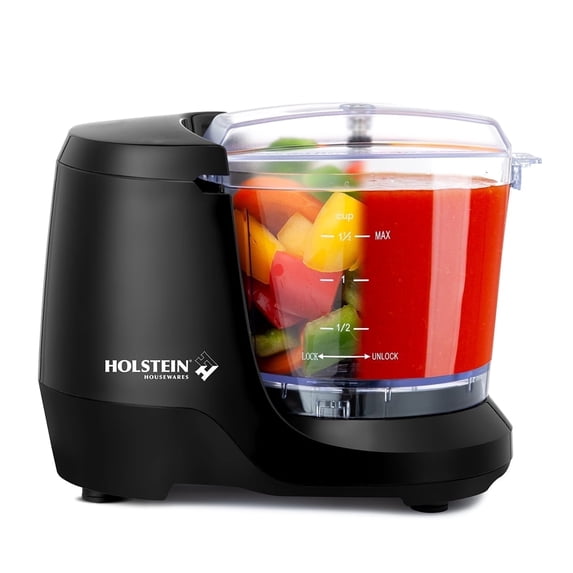 Holstein Housewares 1.5 Cup Electric Mini Food Chopper, One Touch Pulse, 100W Motor, Stainless Steel Blades