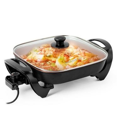 Holstein Housewares 12-Inch Electric Skillet with Non-Stick Coating, Glass Lid, and Removable Probe