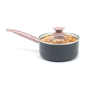 Holstein Housewares 2.5QT Ceramic Non-Stick Saucepan, Easy to Clean Ceramic Coating, Stainless Steel Handles, Glass Lid. Multipurpose Kitchen Cooking Pot, Grey Rose Gold
