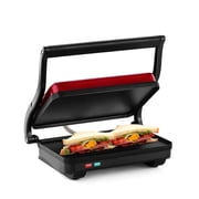 Holstein Housewares 2 Slice Non Stick Griddle, Metallic Red - Stainless Steel Panini Press Electric with Adjustable Temperature Settings and Nonstick Plates