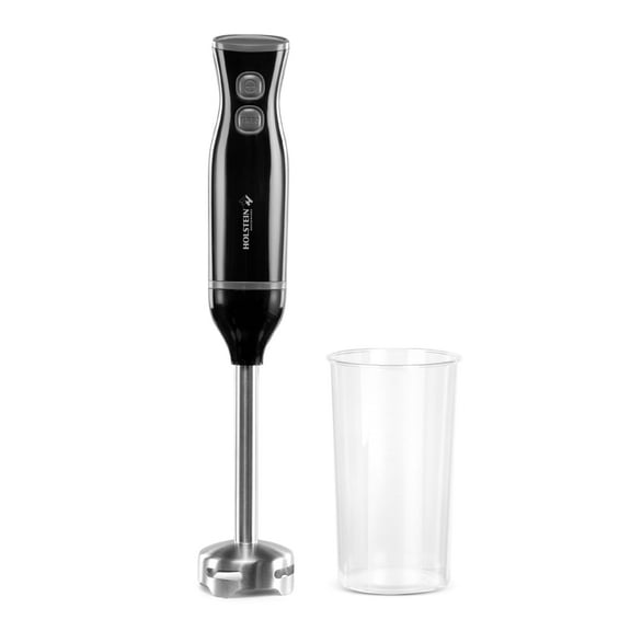 Holstein Housewares 2-Speed Hand Blender, Black – 150W Motor, Stainless Steel Blades, BPA-Free Measuring Cup Included