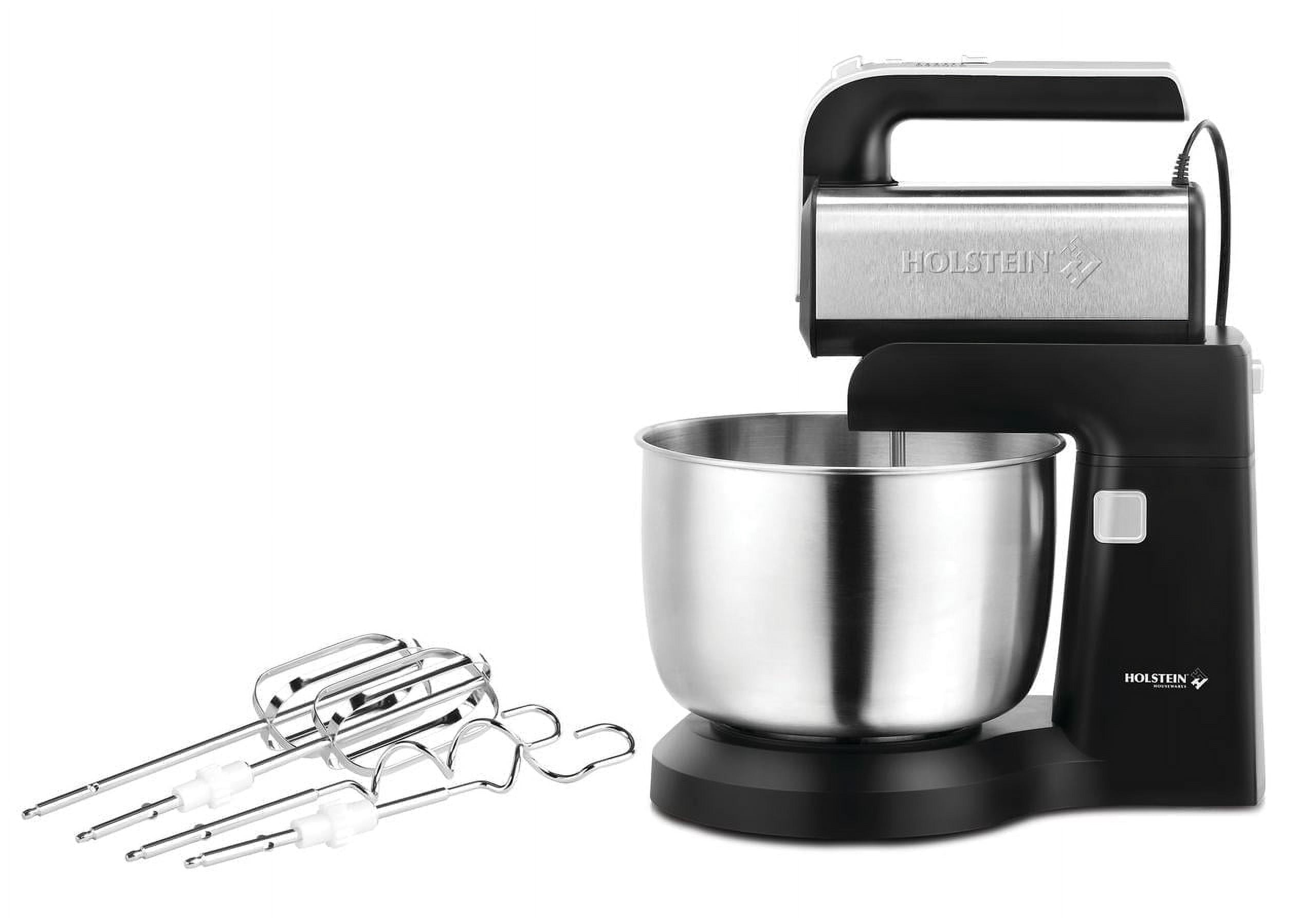 Holstein Housewares - 250W 5-Speed Hand and Stand Mixer with LED Light, Black/Stainless Steel