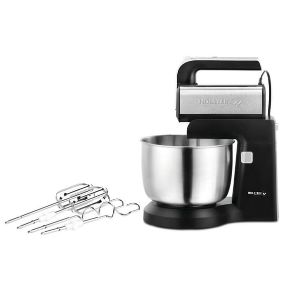 Holstein Housewares - 250W 5-Speed Hand and Stand Mixer with LED Light, Black/Stainless Steel