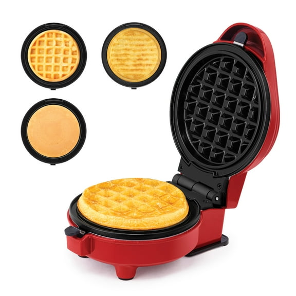 Holstein Housewares 3-IN-1 PERSONAL MAKER  Includes 6 Interchangeable Plates (Waffle, Grill, Flat), Compact Design, Non-Stick Coating, Preheat Indicator Light