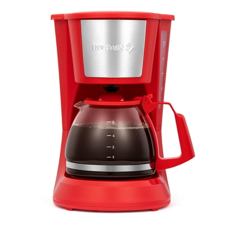 Holstein Housewares 5-CUP Coffee Maker - Space-Saving Design, Auto Pause and Serve, and Removable Filter Basket for Fresh and Rich-Tasting Coffee - RED