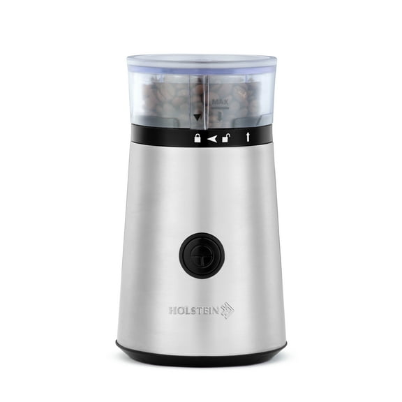 Holstein Housewares Electric Coffee Grinder Featuring a 2.1oz Capacity, Stainless Steel Blades, 150-Watt Motor for Coffee Beans, Nuts, Herbs, Grains, and Spices pulse Function