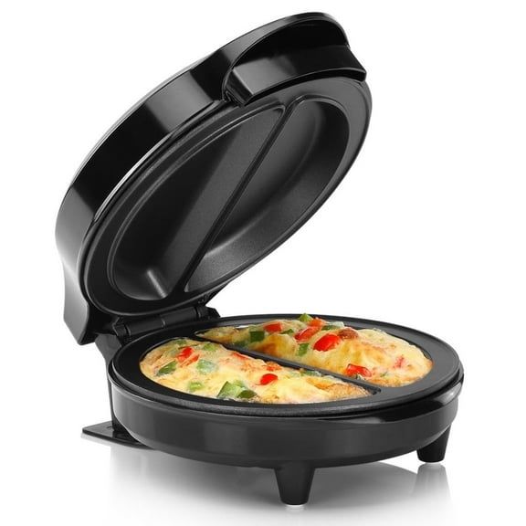 Holstein Housewares 2-Egg Non-Stick Omelet & Frittata Maker, Black/Stainless - Quick Breakfast Cooker for Eggs, Frittatas, and More – Makes 2 Individual Portions