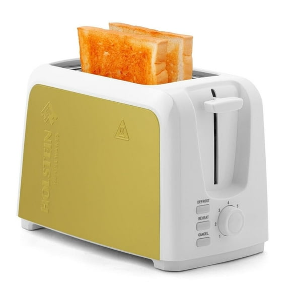 Holstein Housewares Toaster New 2-Slice Toaster White and Gold with Defrost Reheat Functions