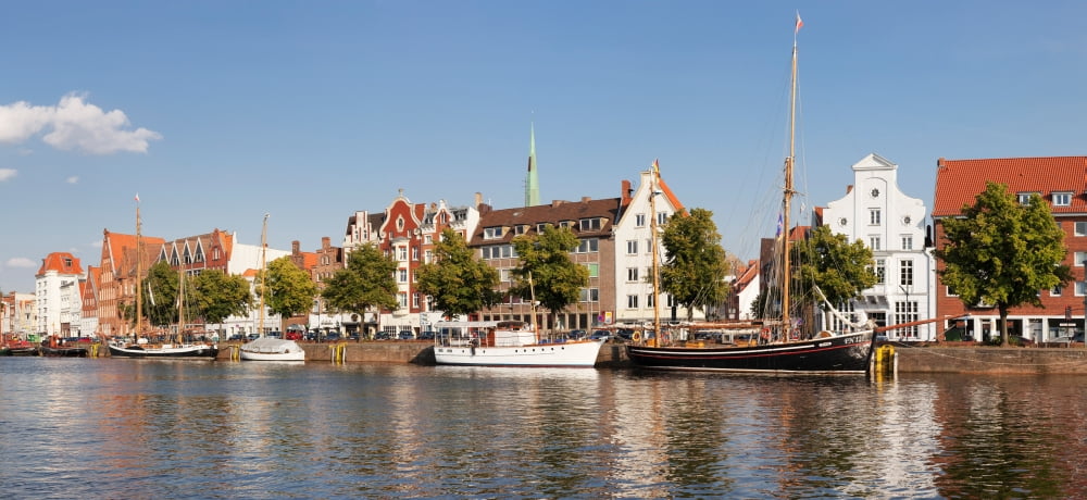 Holstenhafen on the River Untertrave Lubeck Schleswig-Holstein Germany Canvas Art - Panoramic Images (27 x 9)