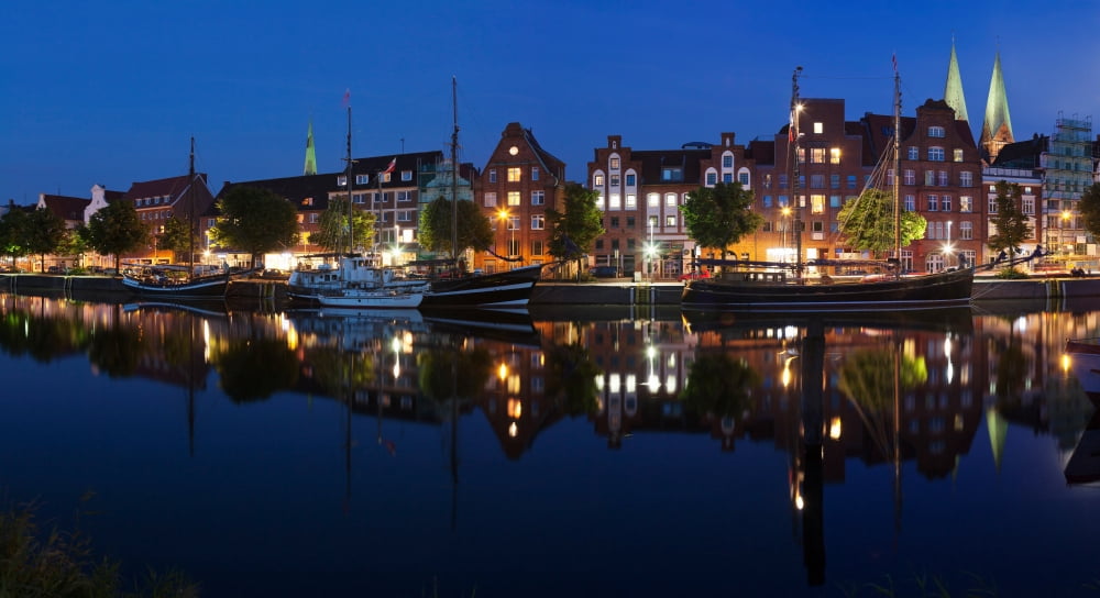 Holstenhafen on the River Untertrave Lubeck Schleswig-Holstein Germany Canvas Art - Panoramic Images (36 x 12)