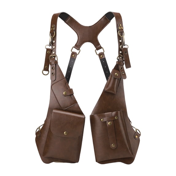 Holster Bag Brown Leather Utility Wear for Men Outdoor Daily Use with Pockets