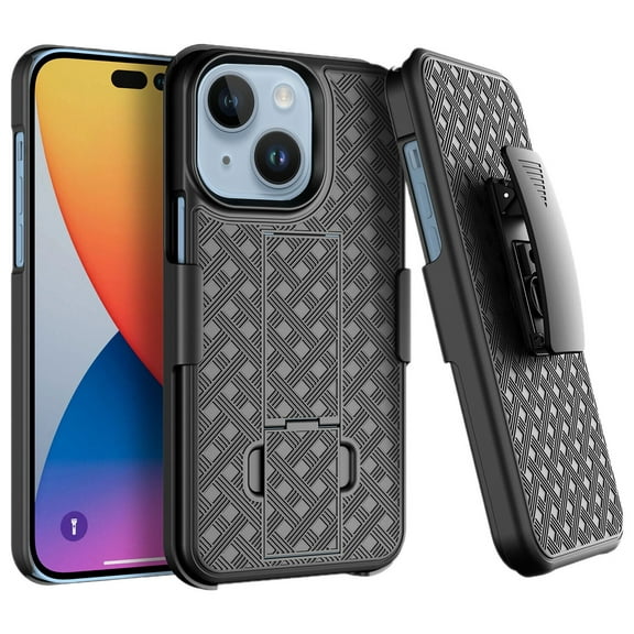Holster Case Belt Clip for iPhone 14 Plus Phone - Swivel Cover Kickstand Armor Combo Drop-Proof fits iPhone 14 Plus Model
