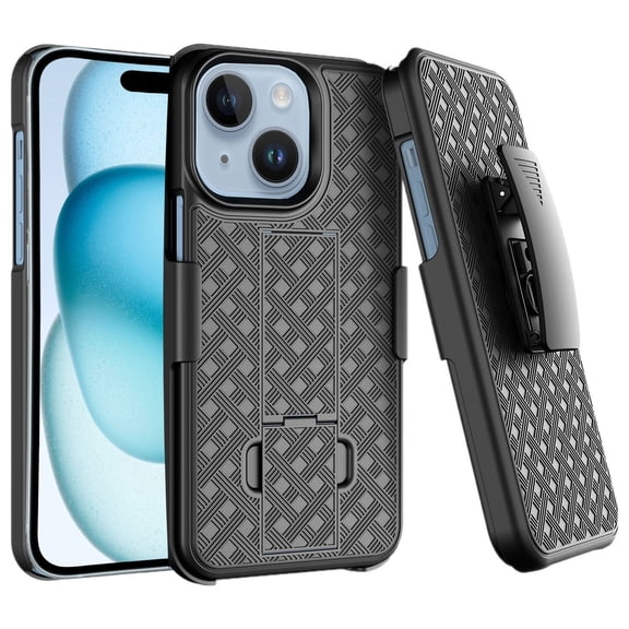 Holster Case Belt Clip for iPhone 15 Plus - Swivel Cover Kickstand Armor Combo