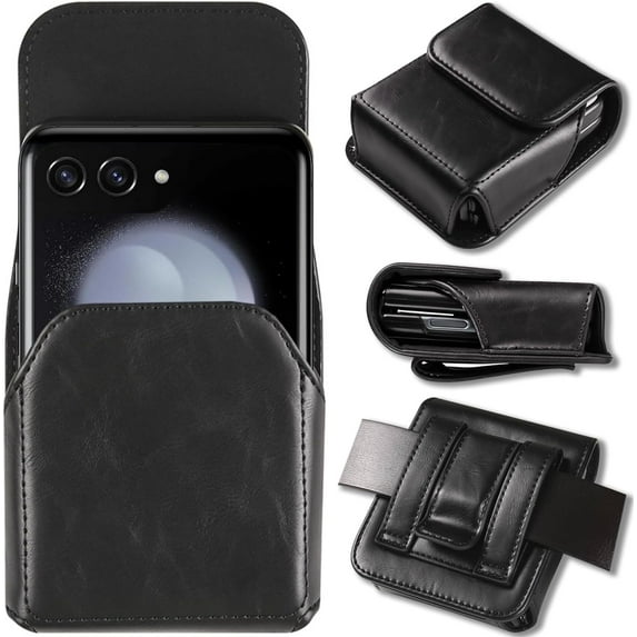 Holster Compatible Motorola Razr Plus Case with Belt Clip,Motorola Razr Case,Leather Pouch with Clip Moto Razr 2023 Holster Phone Case for Samsung Galaxy Z Flip 5,Z Flip 4,Z Flip 3,Z Flip,Black