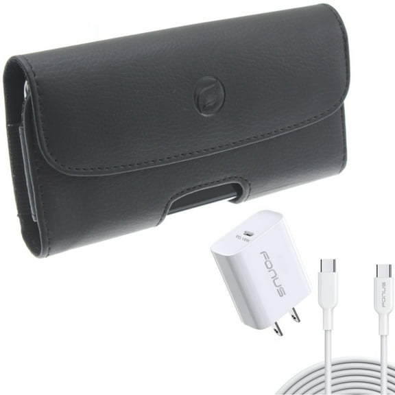 Holster Leather Case Belt Clip w 10ft Long Cable Fast Type-C 18W PD Home Charger for Samsung Galaxy S8 Plus S22 Plus S10 Plus XCover FieldPro S20 Fan Edition S21 FE 5G A53 5G A51 5G A50 A33 5G