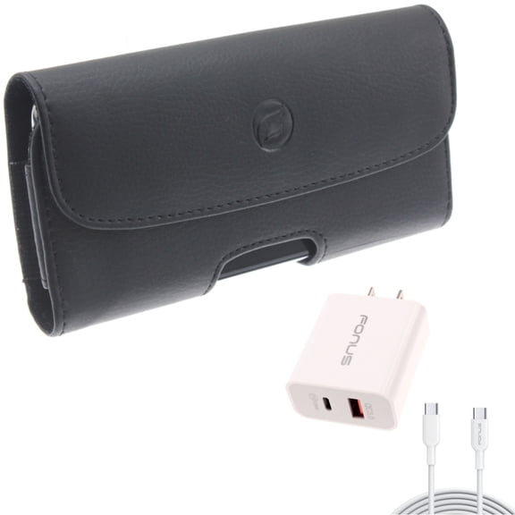 Holster Leather Case Belt Clip w 6ft Long Cable Fast Type-C 36W PD Home Charger for Motorola Moto G Power (2020) - OnePlus 6T, 8, 6, 5G UW - Razer Phone 2 - Samsung Galaxy S9 Plus S8 Plus