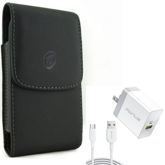 Holster Leather Case Belt Clip w 6ft Long Cable Fast Type-C 36W PD Home Charger for Samsung Galaxy S9 Plus S22 Plus S10 Plus XCover FieldPro S21 FE 5G A53 5G A50 A33 5G A30s A20