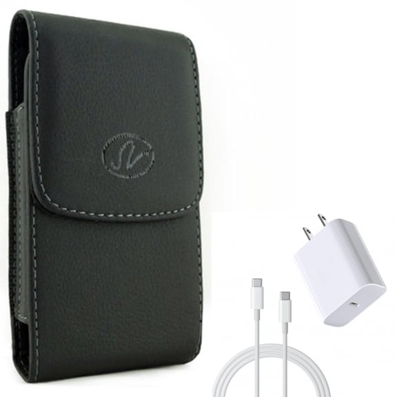 Holster Leather Case Belt Clip w 6ft USB-C Cable PD Type-C 18W Fast Home Charger for CAT S62 Pro - Coolpad Suva - Cricket Influence, Icon 2 - Google Pixel XL 6 4 XL 3a XL 3 XL 2 XL 5a 5G 4a 5G