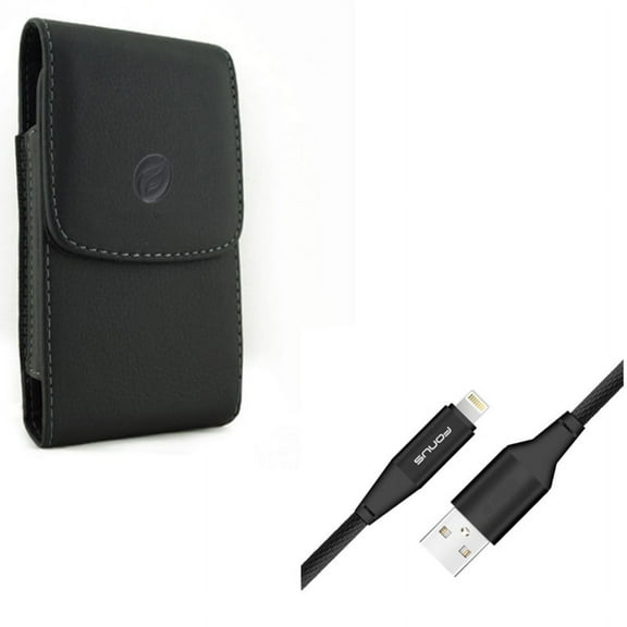 Holster Leather Case Belt Clip w Power Charger Cord 10ft USB Cable for iPhone XS,X,8,7,6S,6,11 Pro Models