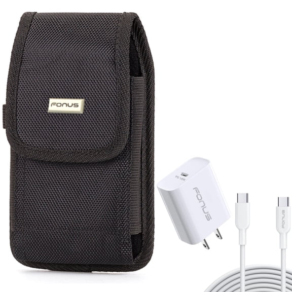 Holster Rugged Case Belt Clip w 10ft Long Cable Fast Type-C 18W PD Home Charger for Motorola Moto Z Force Droid, Revvlry Plus, Edge Plus, G7 G6 G Stylus 5G (2022) (2021) Pure Power (2022)