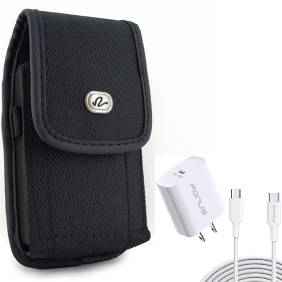 Holster Rugged Case Belt Clip w 10ft Long Cable Fast Type-C 18W PD Home Charger for Motorola One Zoom, Moto Z4 Z3 Play Z2 Play Force Z Force Droid, Revvlry Plus, G7 G Stylus Power (2020)