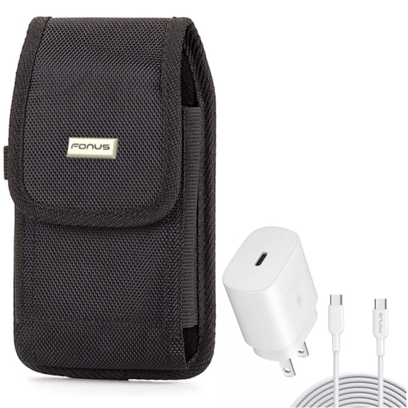 Holster Rugged Case Belt Clip w 10ft USB-C Cable PD Type-C 25W Fast Home Charger for LG Stylo 6 5 4 Plus, K92 5G, Harmony 4 - Lively Jitterbug Smart3 - Motorola One Zoom, Moto Z4 Z3 Play