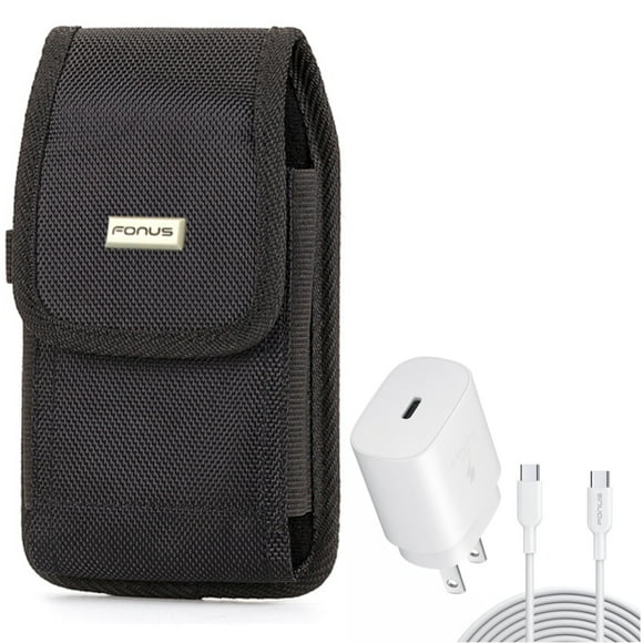 Holster Rugged Case Belt Clip w 10ft USB-C Cable PD Type-C 25W Fast Home Charger for Nokia G20, 3.1, X100, G10 G300 - Nubia RedMagic 5S - OnePlus 7T, 6T, 8, 6, 9, Nord N200 5G N100 N10 5G, Pro