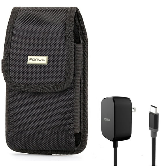 Holster Rugged Case Belt Clip w 5ft Long 15W Fast Home Charger for Acer Liquid Jade Primo - ASUS ROG Phone, ZenFone 6 - AT&T Fusion Z, RADIANT Max - BLU G9 G91 Pro, G90 Pro, Max - BOLD N1