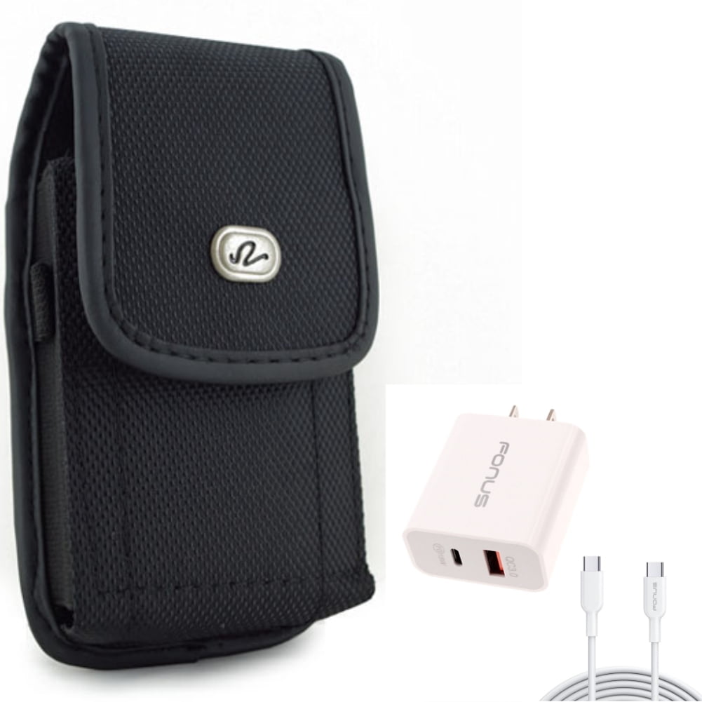 Holster Rugged Case Belt Clip w 6ft Long Cable Fast Type-C 36W PD Home Charger for Acer Liquid Jade Primo - ASUS ROG Phone, ZenFone 6 - AT&T Fusion Z - BLU G9 Pro - BOLD N1 - CAT S62 Pro