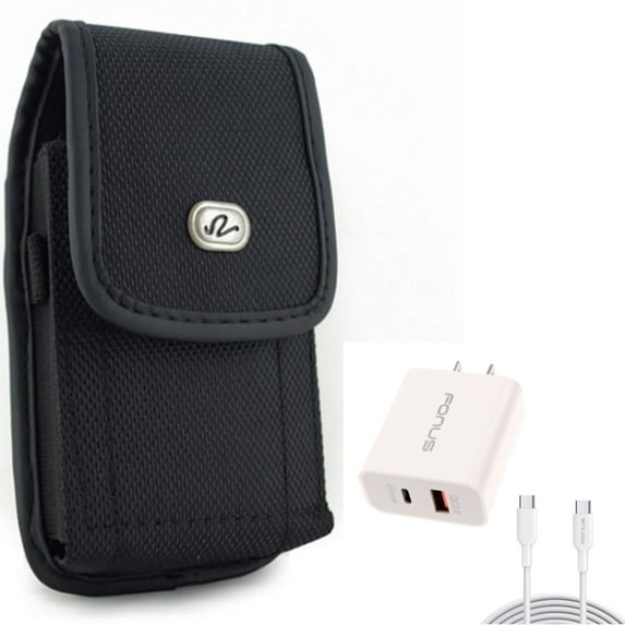 Holster Rugged Case Belt Clip w 6ft Long Cable Fast Type-C 36W PD Home Charger for Acer Liquid Jade Primo - ASUS ROG Phone, ZenFone 6 - AT&T Fusion Z - BLU G9 Pro - BOLD N1 - CAT S62 Pro