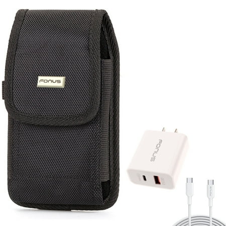 Holster Rugged Case Belt Clip w 6ft Long Cable Fast Type-C 36W PD Home Charger for LG K92 5G, Harmony 4 - Lively Jitterbug Smart3 - Motorola One Zoom, Moto Z4 Z3 Play Z2 Play Force
