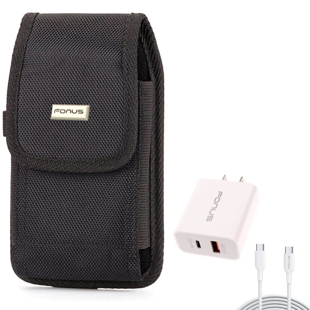 Holster Rugged Case Belt Clip w 6ft Long Cable Fast Type-C 36W PD Home Charger for Motorola Moto G Power (2021) (2020) Play (2021) Fast, One 5G Ace, Edge Plus (2022) (2021) - Nokia G20, 3.1