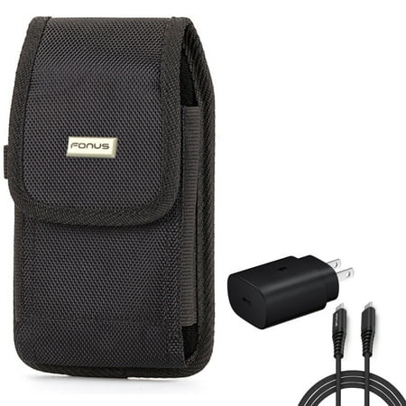 Holster Rugged Case Belt Clip w 6ft USB-C Cable PD Type-C 25W Fast Home Charger for LG K92 5G, Harmony 4 - Lively Jitterbug Smart3 - Motorola One Zoom, Moto Z4 Z3 Play Z2 Play Force