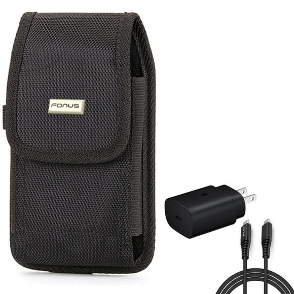 Holster Rugged Case Belt Clip w 6ft USB-C Cable PD Type-C 25W Fast Home Charger for Nokia X100, G10 G300 - Nubia RedMagic 5S - OnePlus 7T, 6T, 8, 6, 9, Nord N200 5G N100 N10 5G, Pro, UW