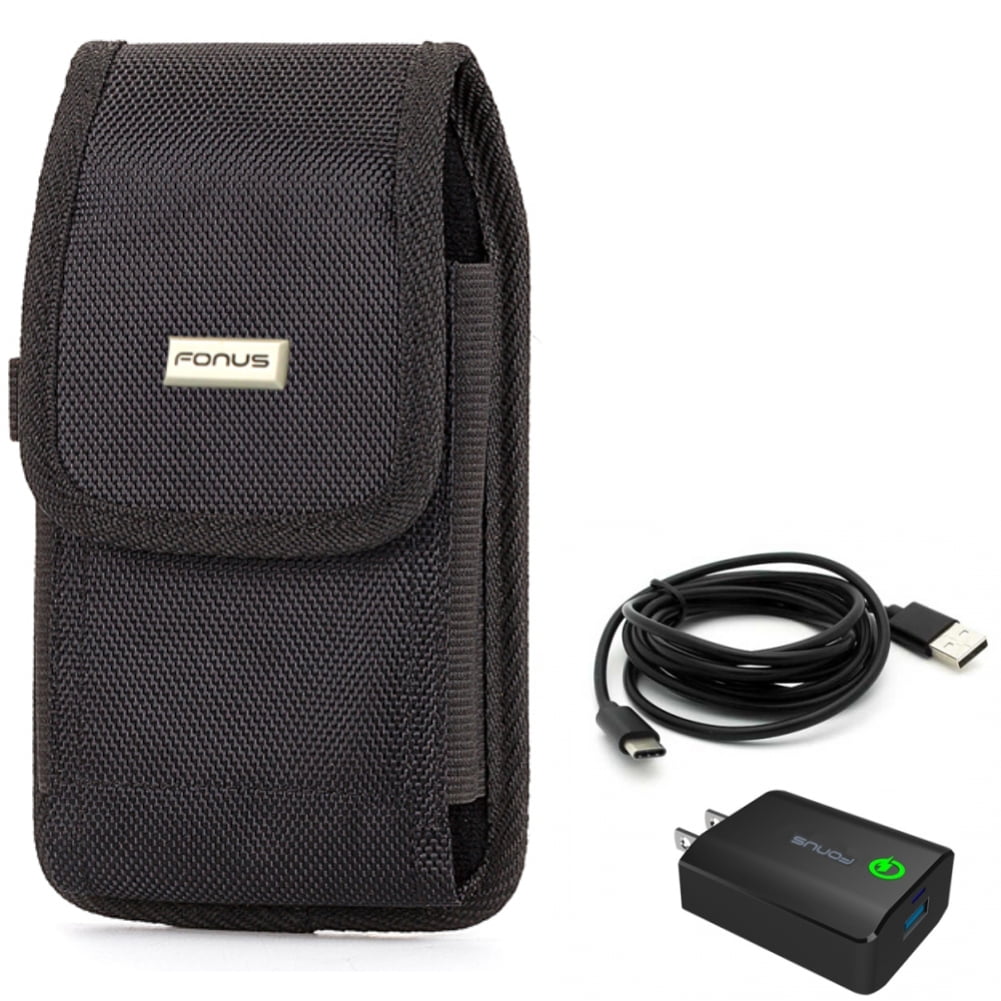 Holster Rugged Case Belt Clip w 6ft USB Cable 18W Fast Home Charger for Motorola Moto G Pure G7 Power (2022) (2021) (2020) Play (2021) Fast, One 5G Ace, Edge Plus (2022) (2021) - Nokia G20