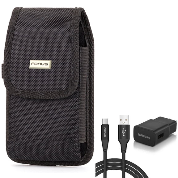 Holster Rugged Case Belt Clip w 6ft USB Cable Type-C Fast Home Charger for OnePlus Nord N100 N10 5G, 9 Pro, 8 Pro 5G UW, 7T Pro 5G McLaren, 7 Pro, 8T Plus, 10 Pro - Razer Phone 2