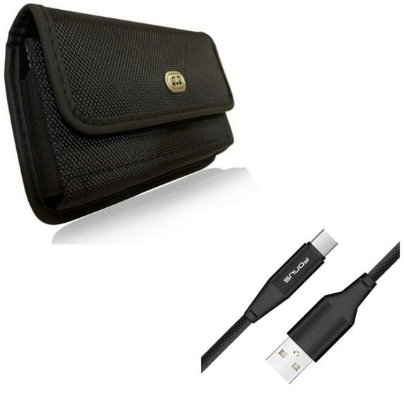 Holster Rugged Case Belt Clip w Charger Cord Type-C 6ft USB Cable R2Q for Motorola Moto Z4 Z3 Play Z2 Play Z Play Droid Force Droid G7 - OnePlus 5T, 6, 6T - Razer Phone 2