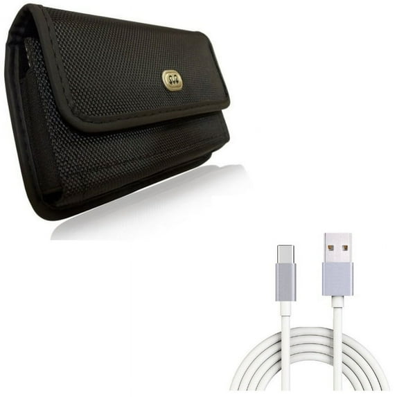 Holster Rugged Case Belt Clip w Charger Cord Type-C 6ft USB Cable R5N for Motorola Moto Z4 Z3 Play Z2 Play Z Play Droid Force Droid G7 - OnePlus 5T, 6, 6T - Razer Phone 2