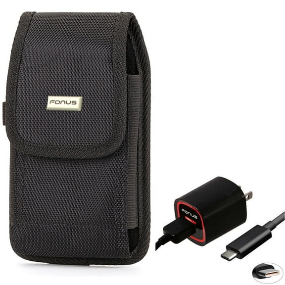 Holster Rugged Case Belt Clip w USB Cable 2.4A Home Charger for Motorola Moto Z Force Droid, Revvlry Plus, Edge Plus, G7 G6 G Stylus 5G (2022) (2021) Pure Power (2022) (2021) (2020)