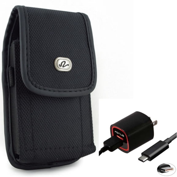 Holster Rugged Case Belt Clip w USB Cable 2.4A Home Charger for Motorola Moto Z Force Droid, Revvlry Plus, G7 G Stylus Power (2020) - OnePlus 7T, 6T, 6, 9, 8T Plus - Razer Phone 2