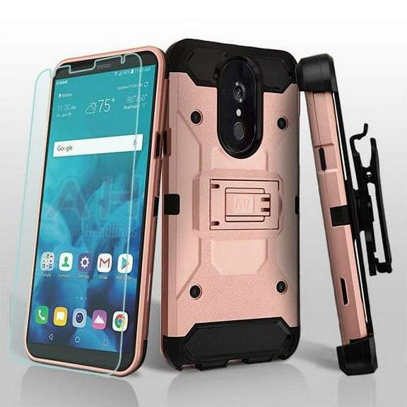 Holster Stand Case Compatible with LG Stylo 4 / Stylo 4 Plus Hybrid Armor with Belt Clip Holster Kickstand with Screen Protector Hard PC Cases Shockproof Cover [ Rose Gold ]
